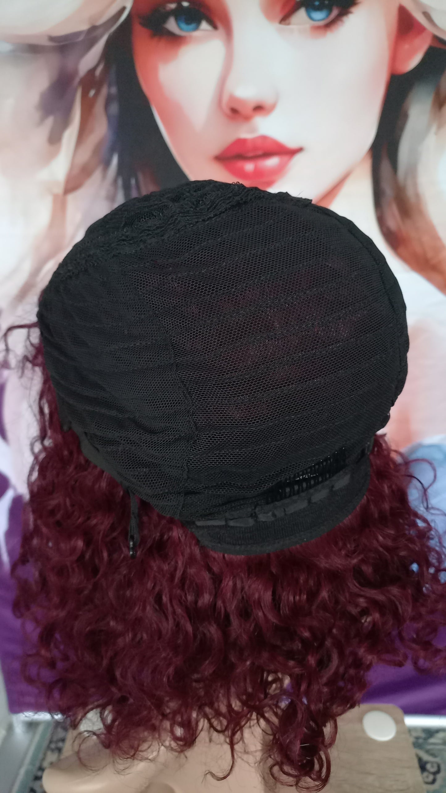 Bob Lockiges Burgundy Echthaar Perücke mit Pony