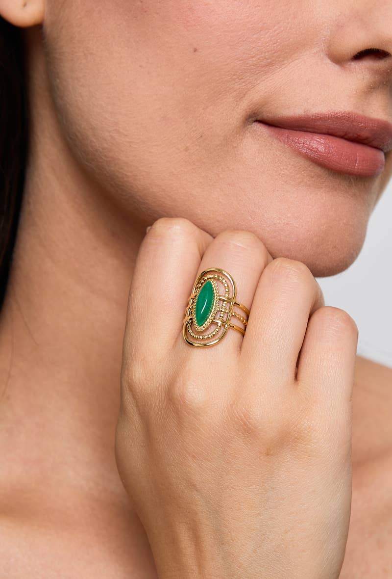 Eleganter Edelstahl-Ring mit blauem Stein 424RX89 | BYREN ÉLINE L'ATELIER