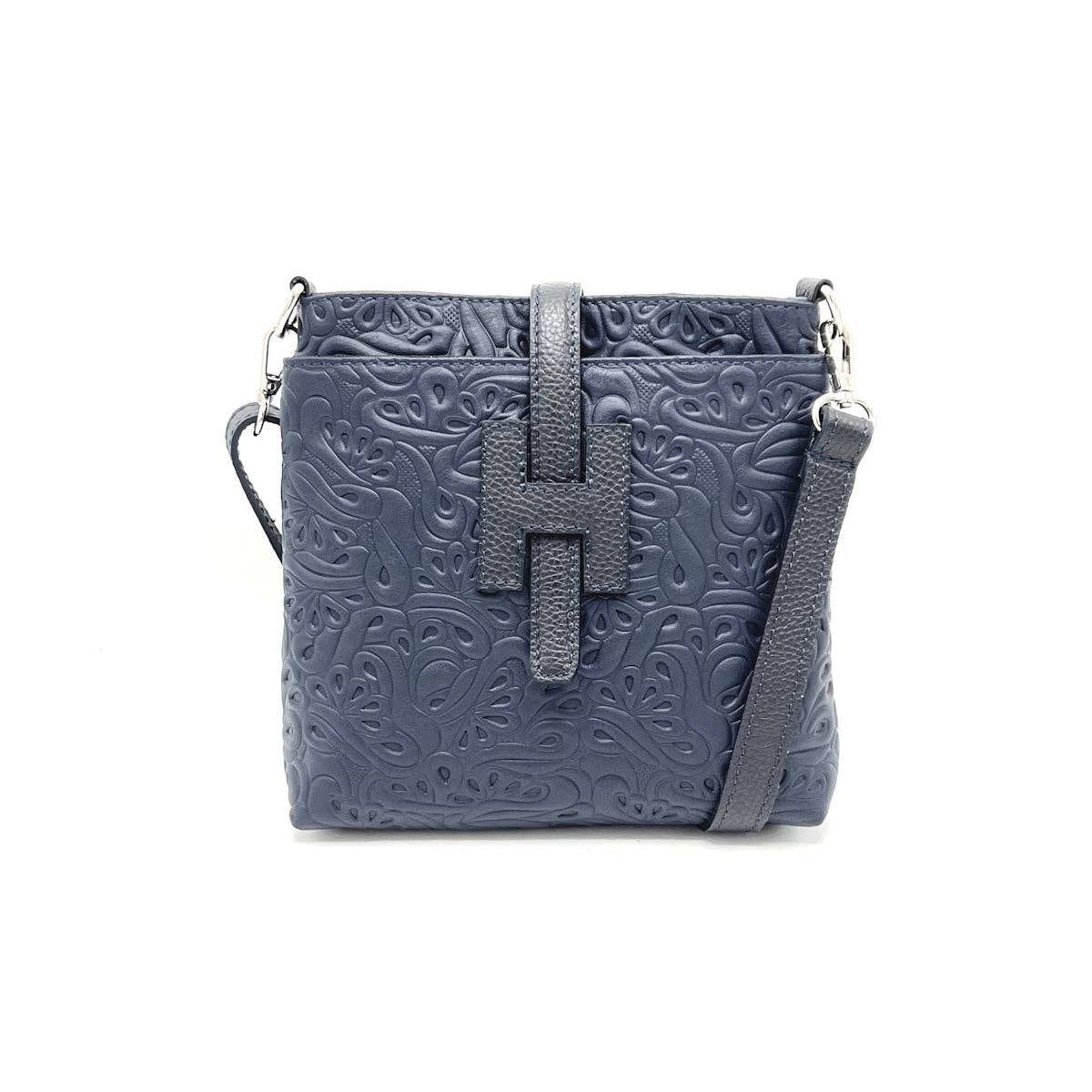 Suie Valentini srl - Printed leather shoulder bag, Made in Italy, Art. 112608: Black