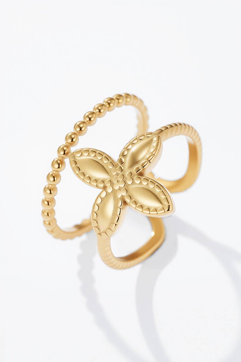 Eleganter Edelstahl-Ring Doppel-Kleeblatt Gold 424CA42 | BYREN ÉLINE L'ATELIER