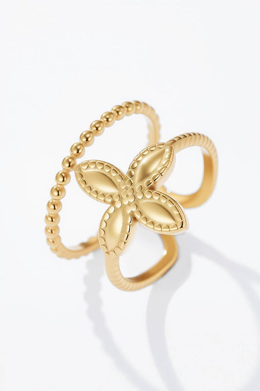 Eleganter Edelstahl-Ring Doppel-Kleeblatt Gold 424CA42 | BYREN ÉLINE L'ATELIER