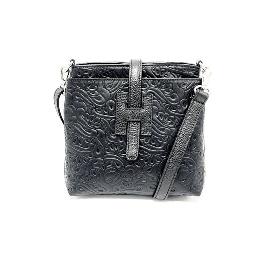 Bedruckte Leder-Schultertasche Schwarz 112608 | Suie Valentini Made in Italy