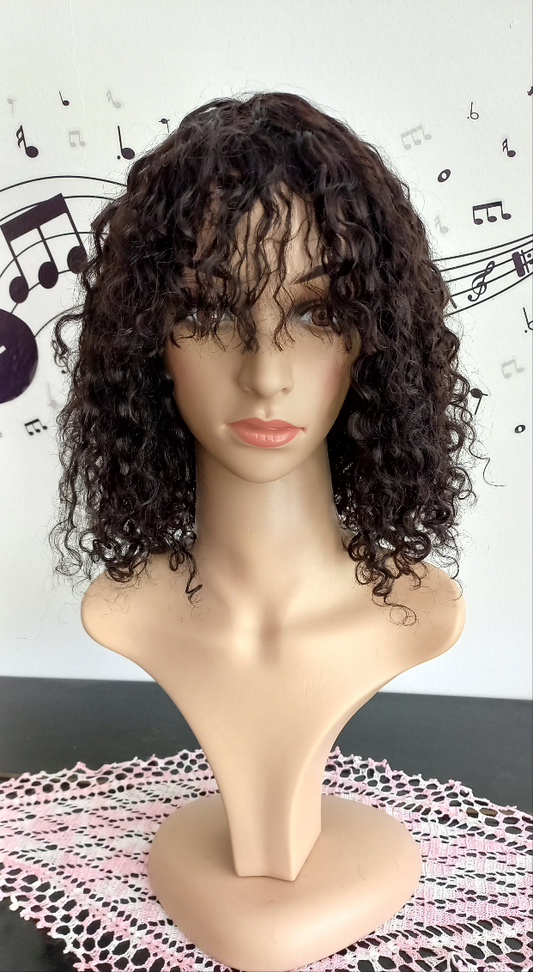 Bob Curly Black Human Hair Wig with Bangs