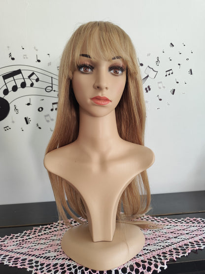 Long human hair wig ombre blonde with bangs