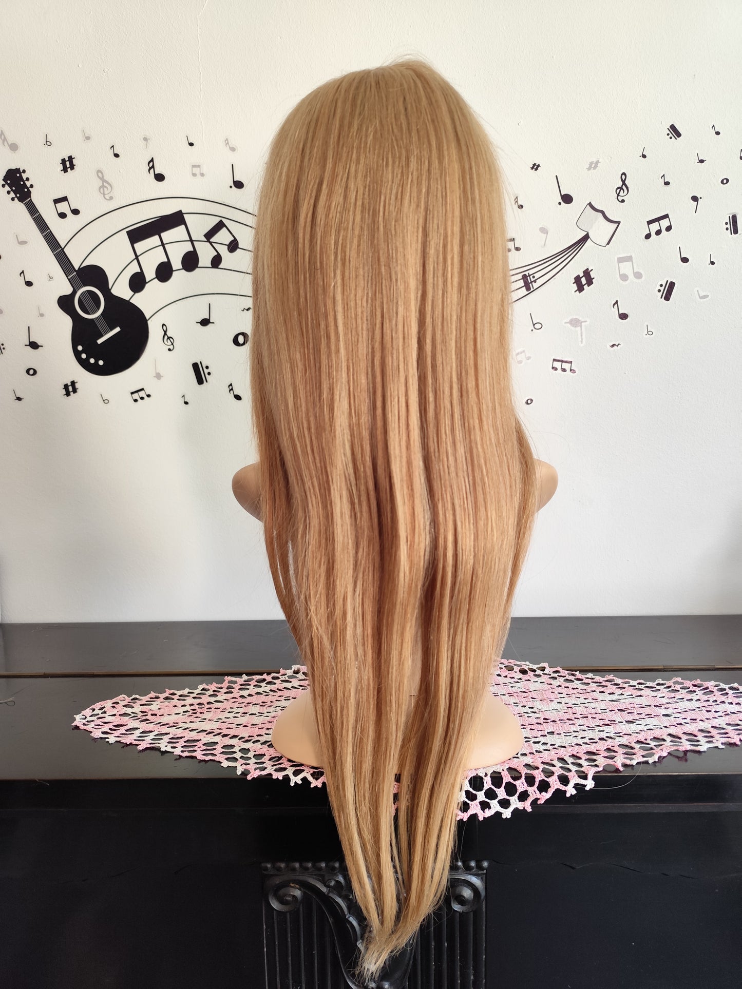 Long human hair wig ombre blonde with bangs