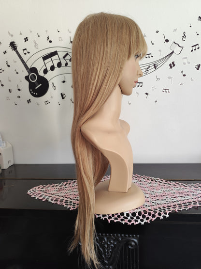 Long human hair wig ombre blonde with bangs