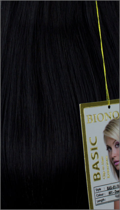 Clip-in Haar Extensions Haarverlängerung mit Echthaar, #01, Tiefschwarz, 40 50 60+cm, BASIC, BIONORA