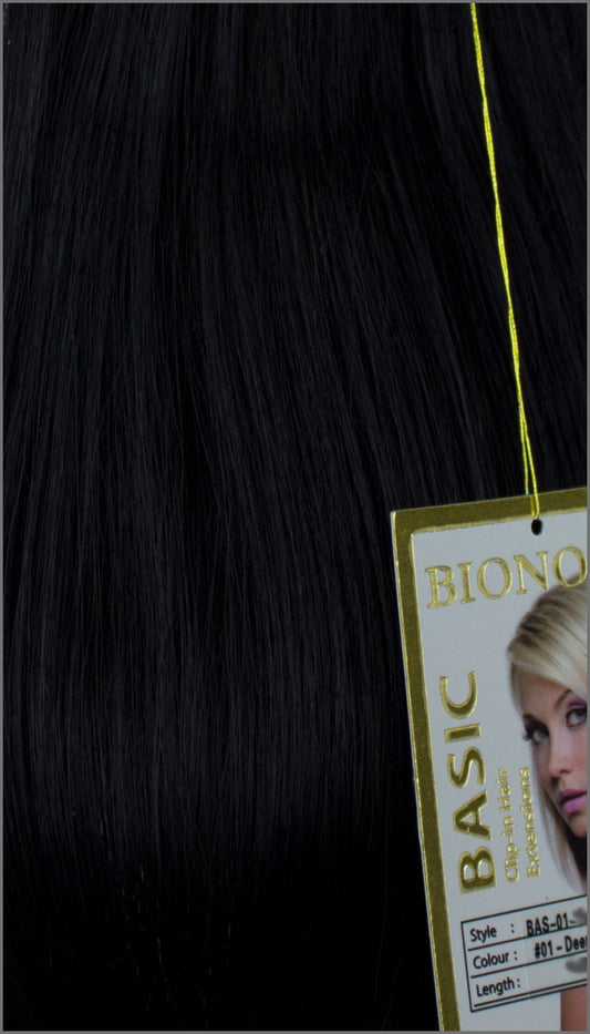 Clip-in Haar Extensions Haarverlängerung mit Echthaar, #01, Tiefschwarz, 40 50 60+cm, BASIC, BIONORA