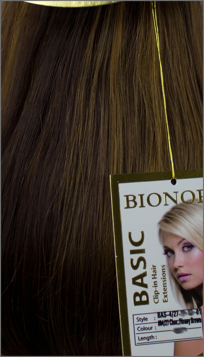 Clip-in Haar Extensions mit Echthaar, #04/27, Schokobraun / Honigbraun, 40 50 60+cm, BASIC, BIONORA