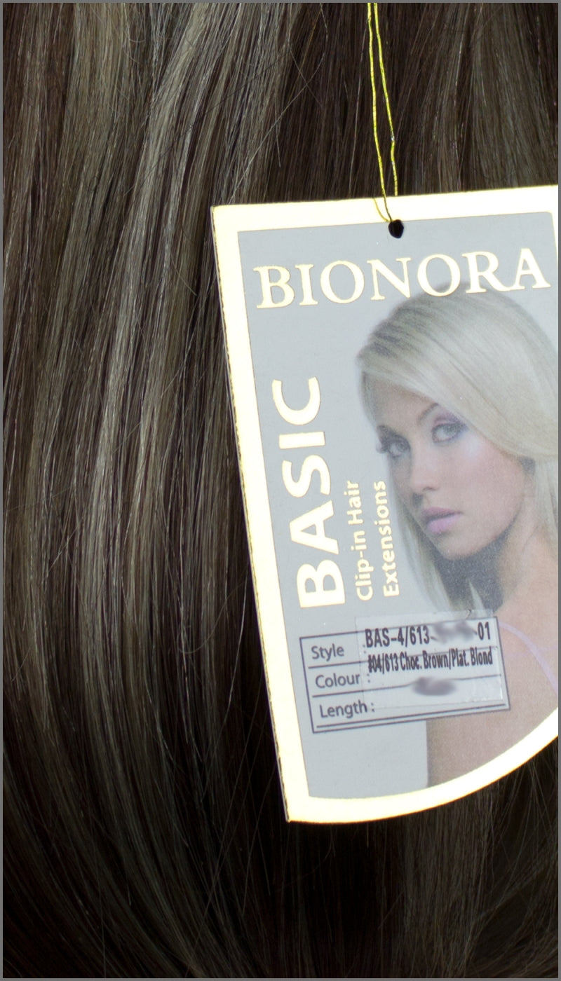 Clip-in Haar Extensions mit Echthaar, #04/613, Schokobraun /Platinblond, 40 50 60+cm, BASIC, BIONORA