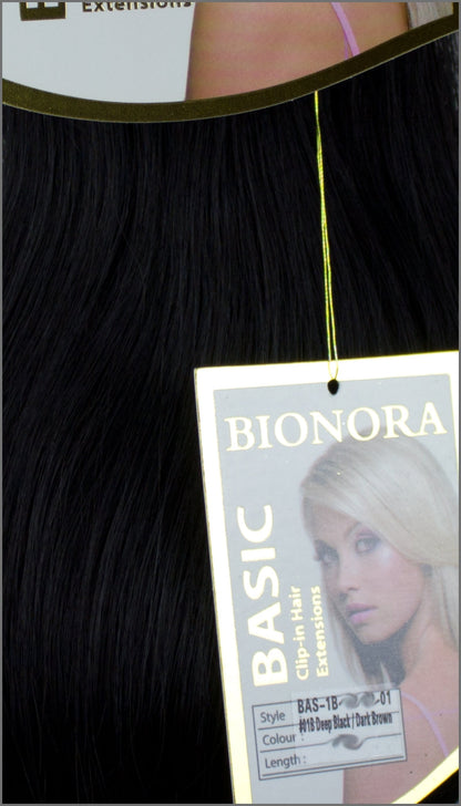 Clip-in Haar Extensions mit Echthaar, #1B, Tiefschwarz / Dunkelbraun, 40 50 60+cm, BASIC, BIONORA