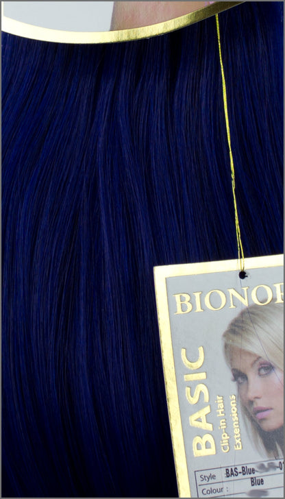 Clip-in Haar Extensions Haarverlängerung mit Echthaar, Blau, 40 50 60+cm, BASIC von BIONORA