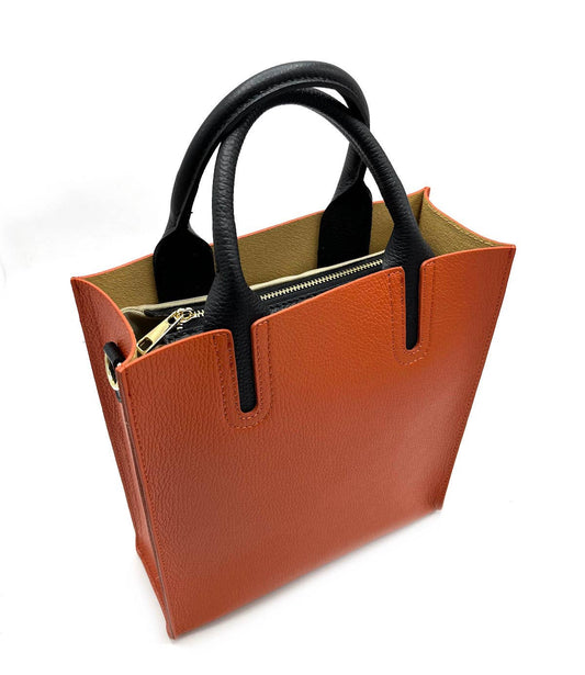 Leder-Schultertasche Orange 112445 | Suie Valentini Made in Italy