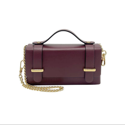 Suie Valentini srl - Genuine leather mini clutch bag with chain, Made in Italy, art. 112591: Bordeaux