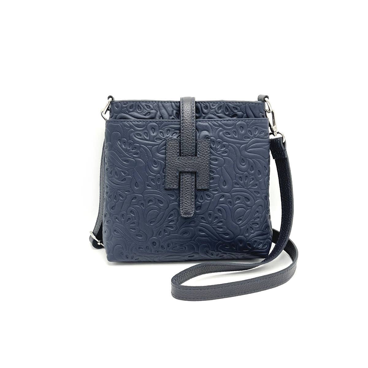Suie Valentini srl - Printed leather shoulder bag, Made in Italy, Art. 112608: Black