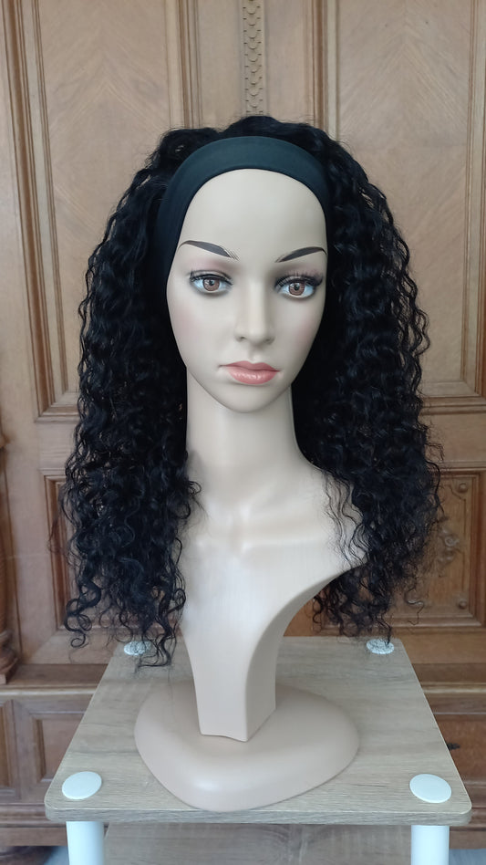 Curly human hair headband wig black brown 