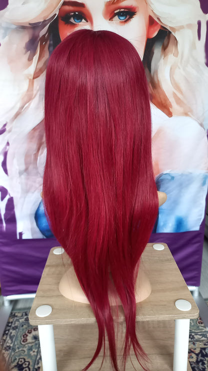 Lang Glatt Winerot Echthaarperücke mit Pony