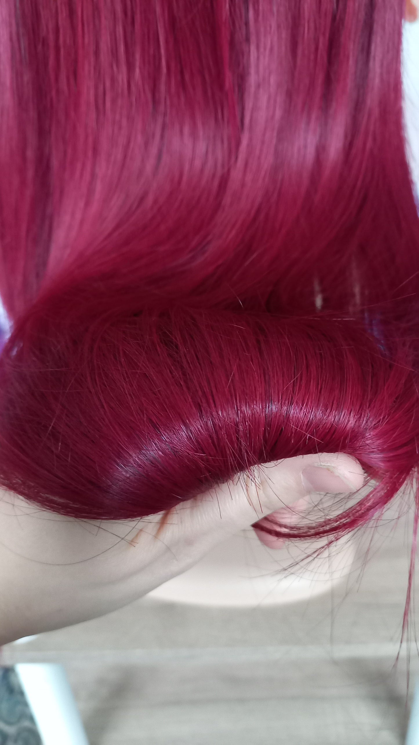 Lang Glatt Winerot Echthaarperücke mit Pony