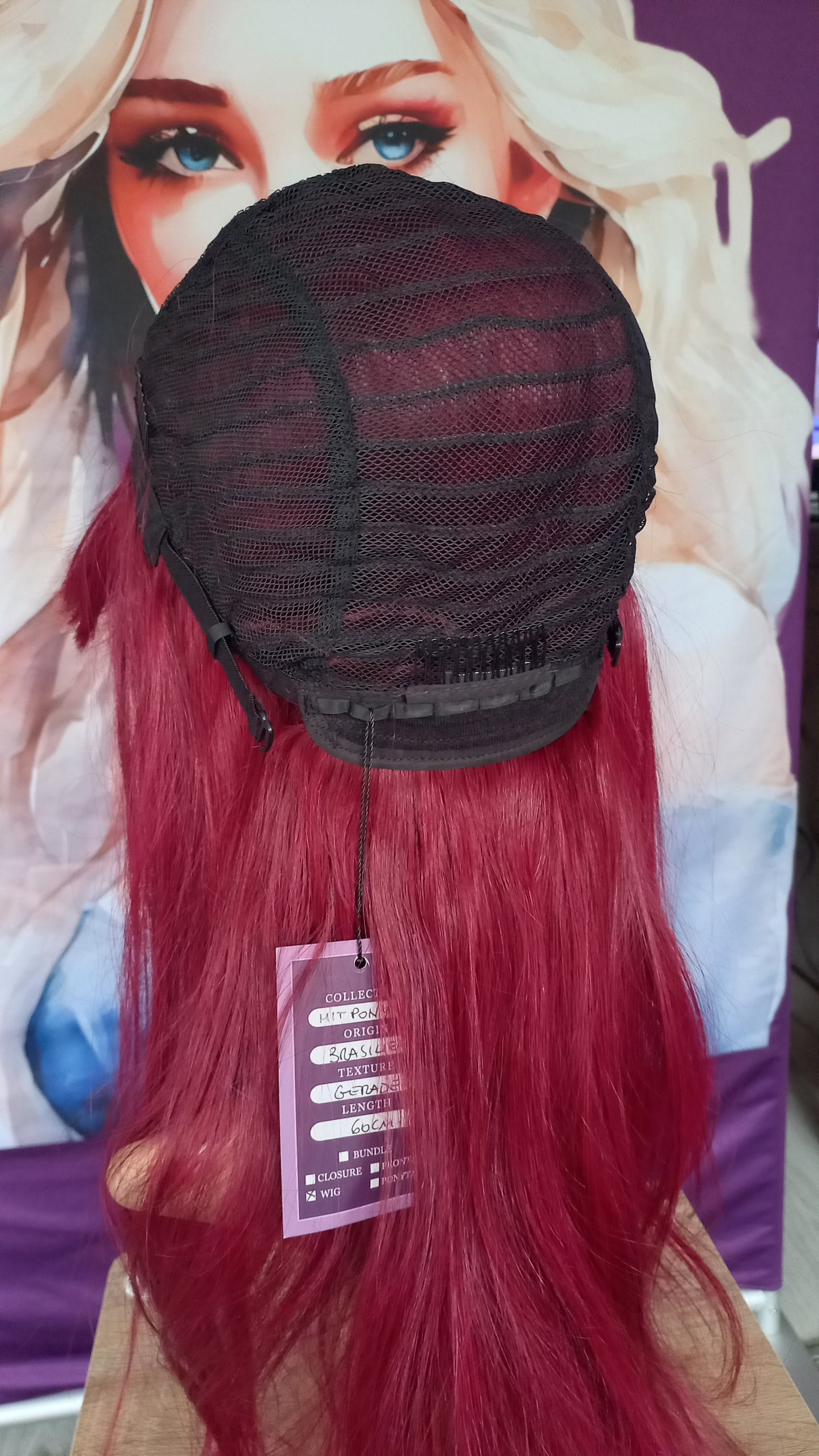 Lang Glatt Winerot Echthaarperücke mit Pony