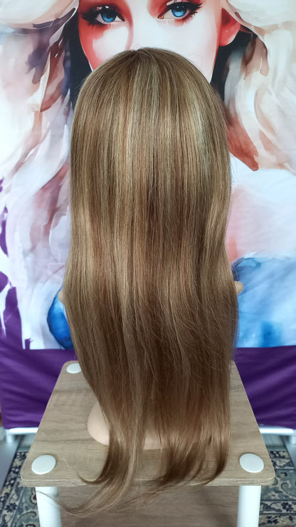 Lang Echthaarperücke Highlight Blond 6/613 mit Pony