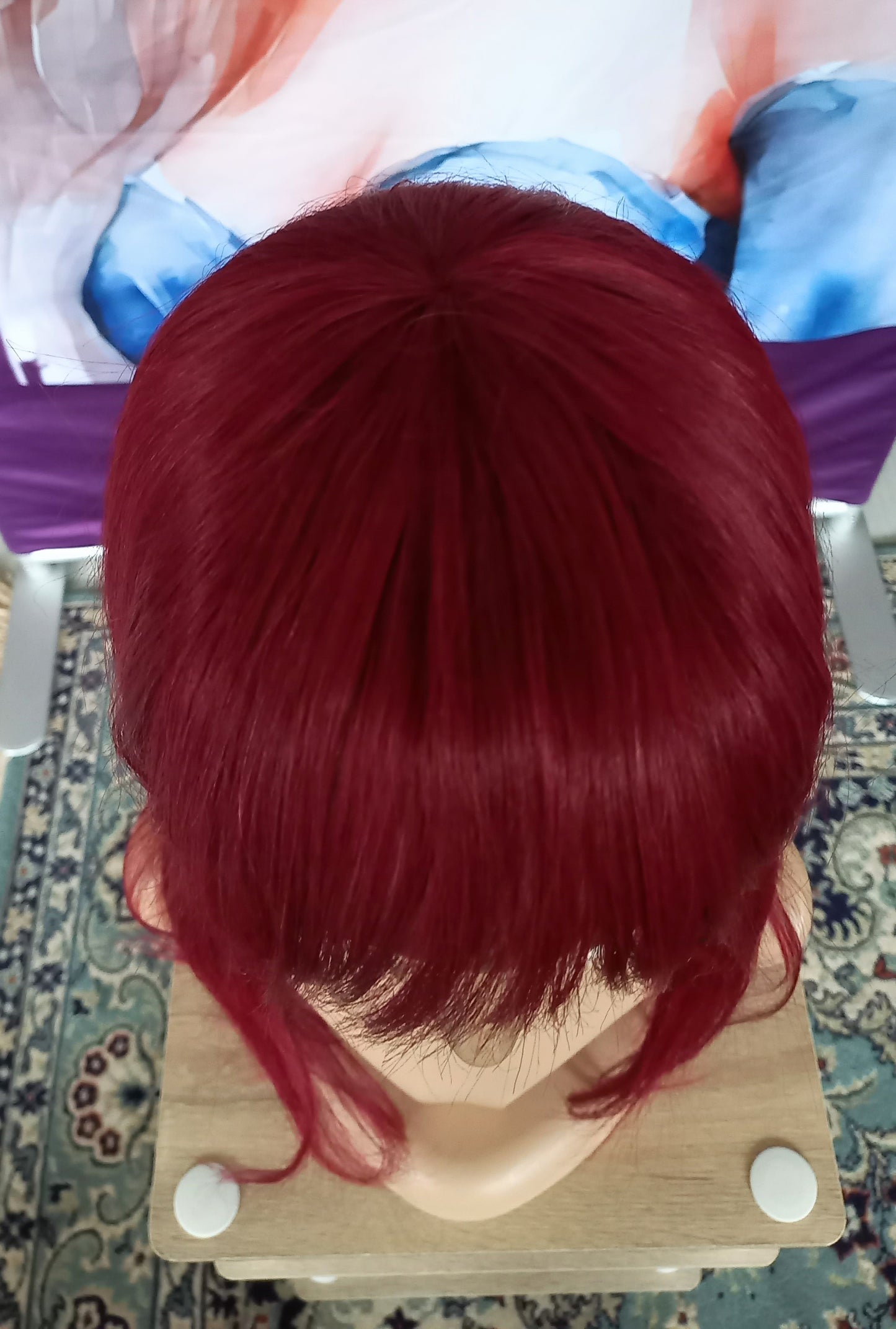 Lang Glatt Winerot Echthaarperücke mit Pony