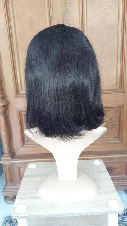 Bob Schwarz Glatt Echthaarperücke mit Pony