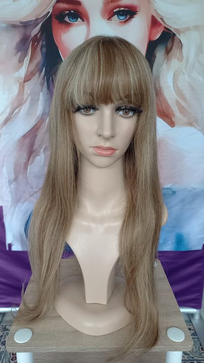 Lang Echthaarperücke Highlight Blond 6/613 mit Pony