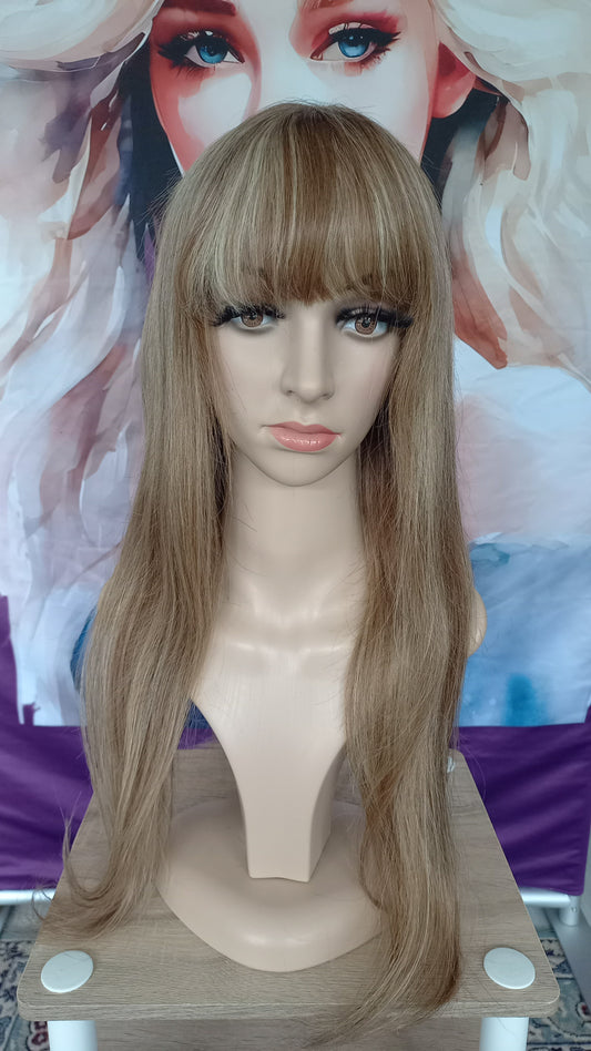 Lang Echthaarperücke Highlight Blond 6/613 mit Pony