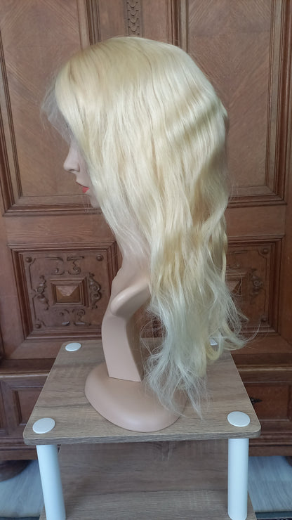Lang Körper Welle T-Part Echthaarperücke Hell Blond
