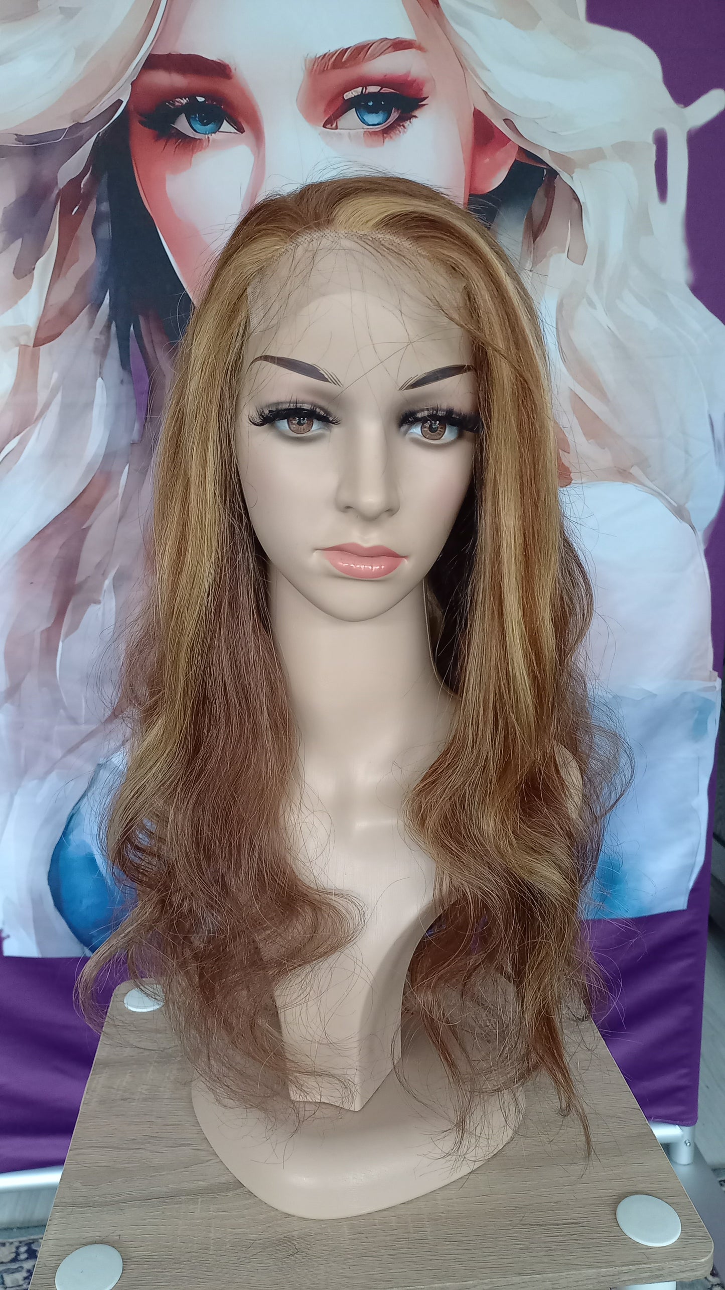 New Körper Welle Echthaarperücke Highlight Blond Braun 4x4