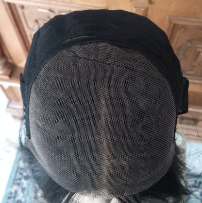 Gerade leimlose Echthaar Perücke Schwarzbraun