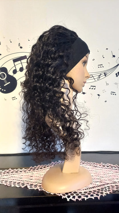 Curly human hair headband wig black brown 