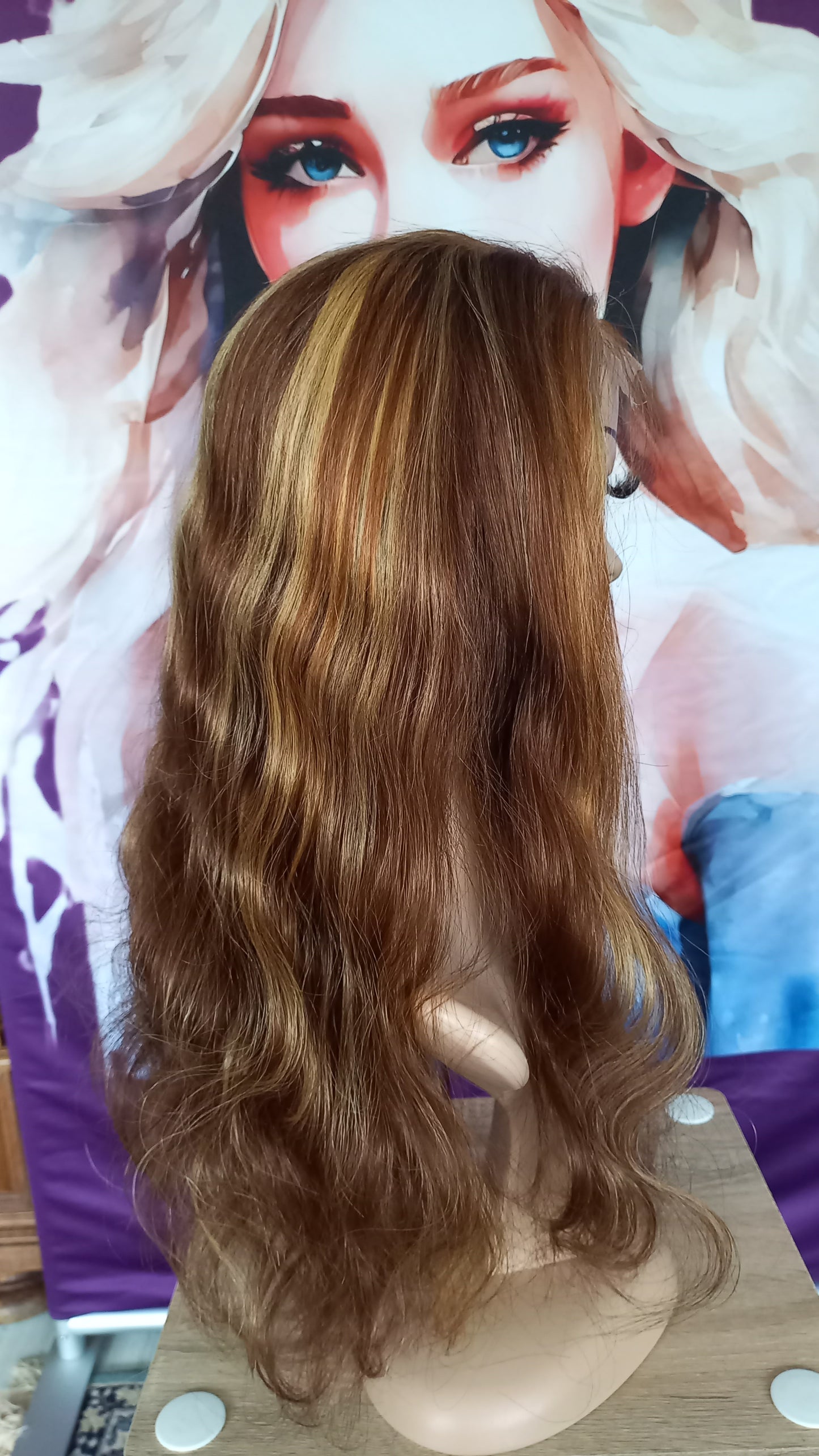 New Körper Welle Echthaarperücke Highlight Blond Braun 4x4