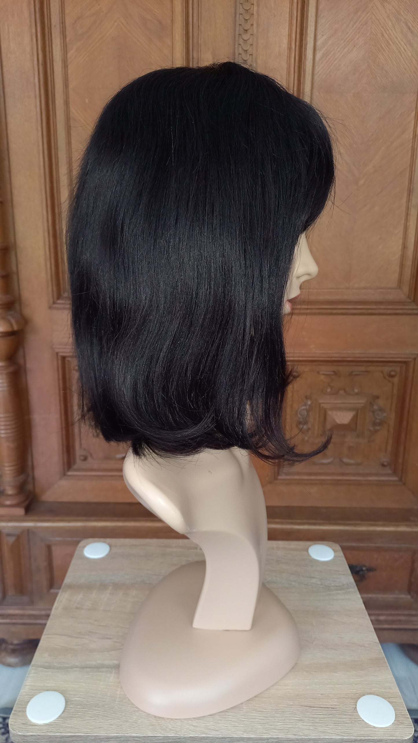 Bob Schwarz Glatt Echthaarperücke mit Pony