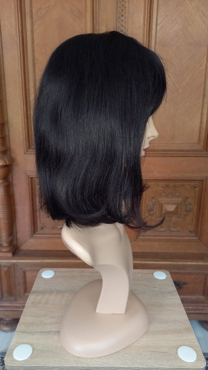 Bob Schwarz Glatt Echthaarperücke mit Pony