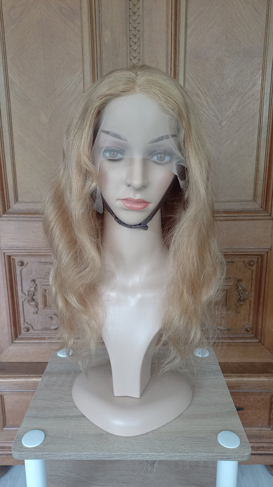 Körper Welle T-Part Echthaarperücke Ashblond 45 cm