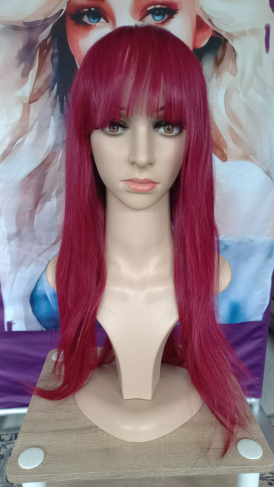 Lang Glatt Winerot Echthaarperücke mit Pony