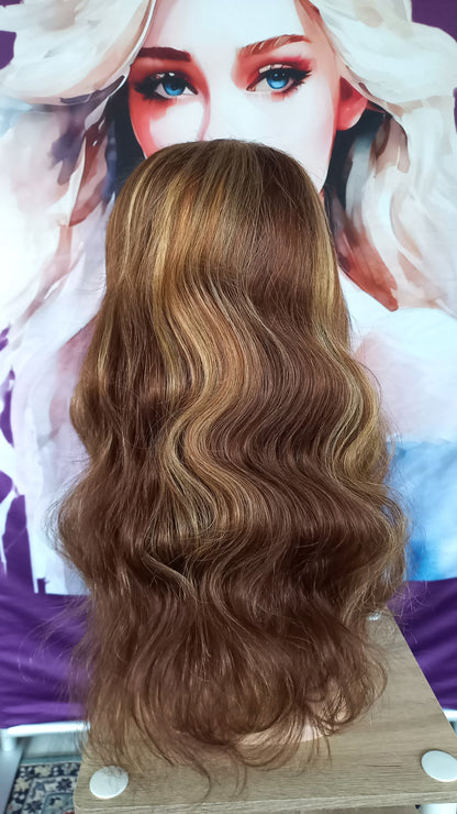 New Körper Welle Echthaarperücke Highlight Blond Braun 4x4
