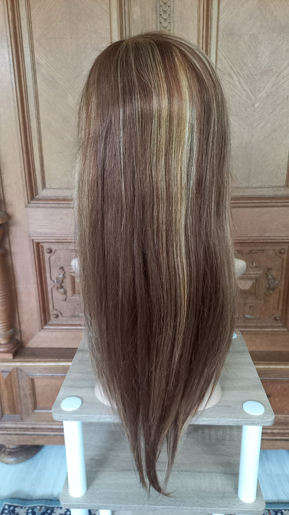 Gerade Echthaar Perücke Highlight Honig Blond 4x4