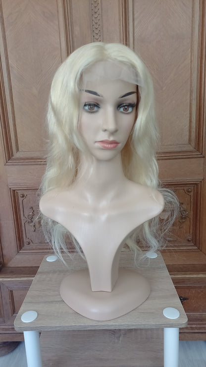 Lang Körper Welle T-Part Echthaarperücke Hell Blond