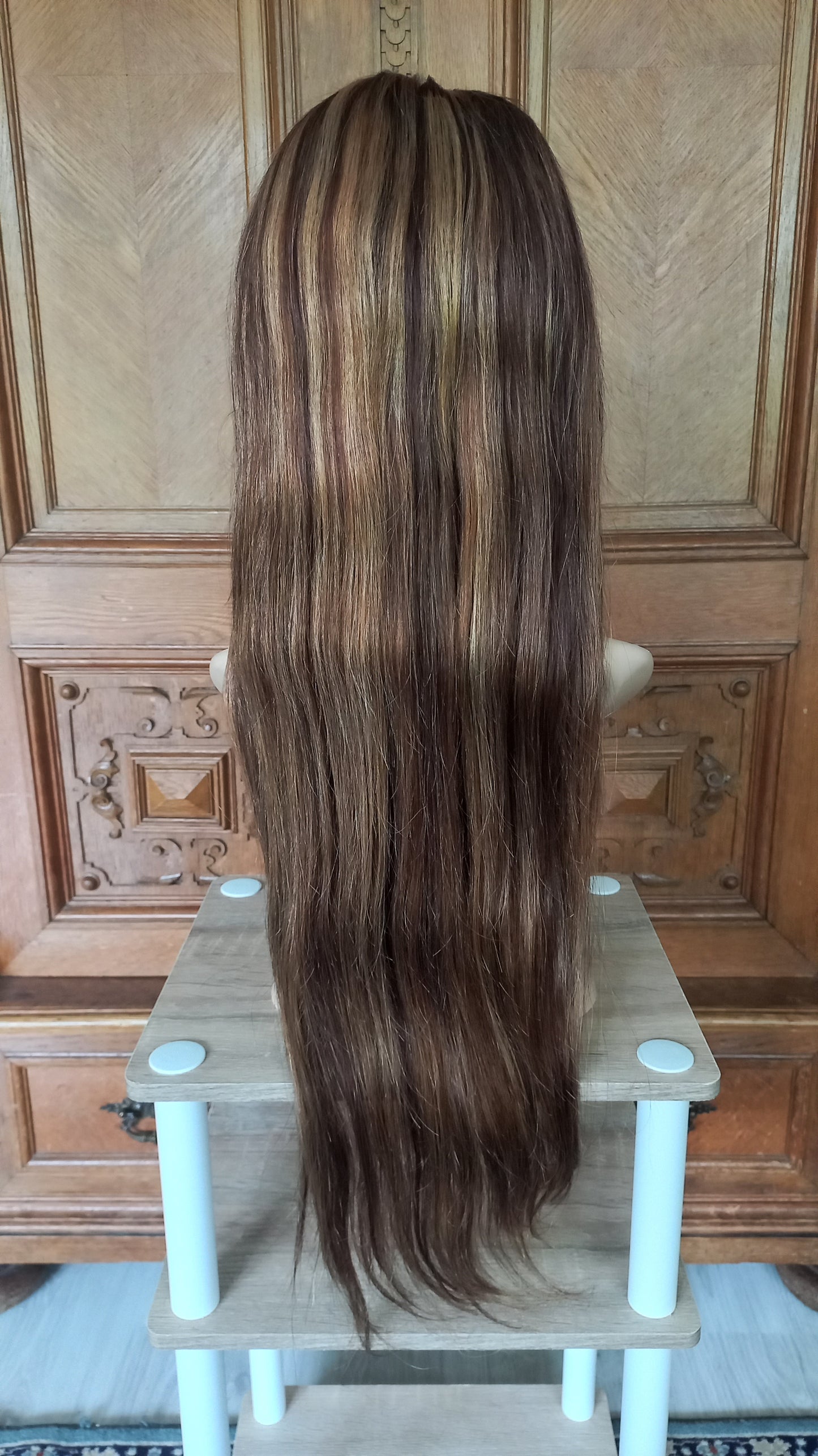 Gerade T-Part Echthaar Perücke Highlight Blond Braun