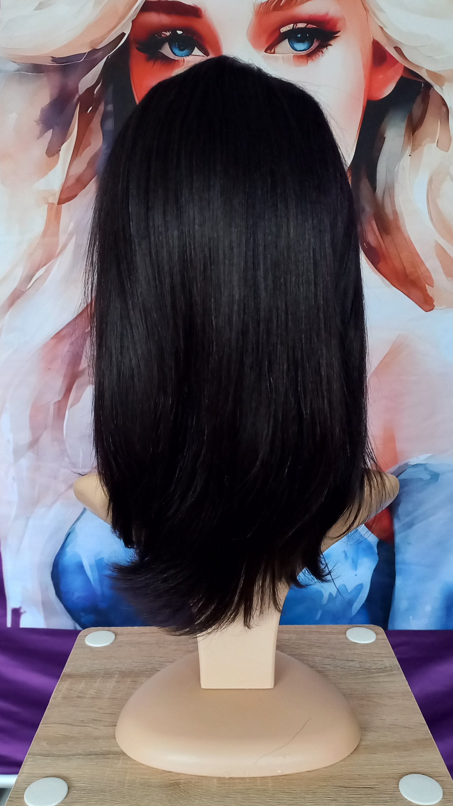 Bob Gerade Echthaar Perücke Side-Part Schwarz Braun