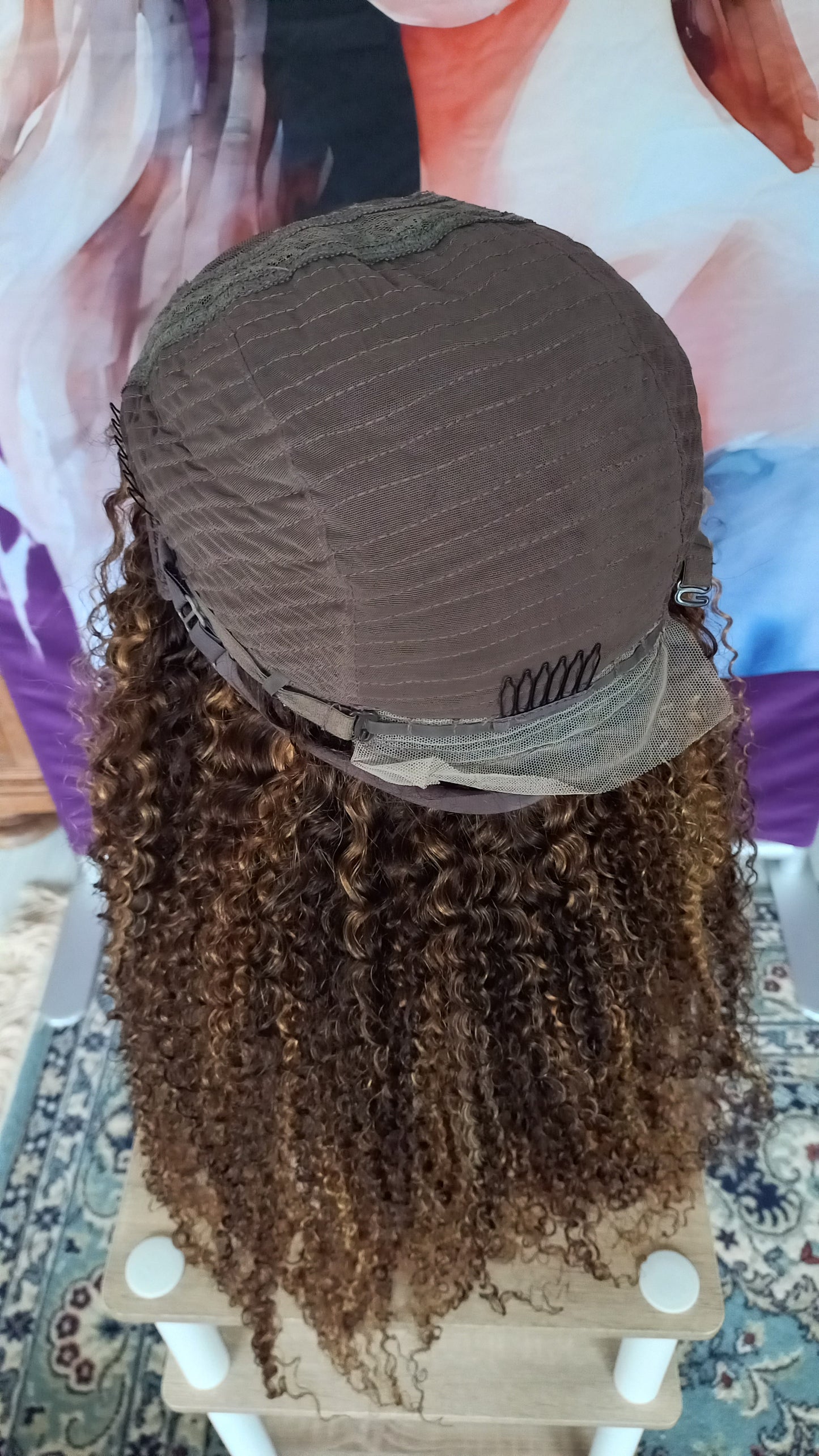 Kinky Lockiges Echthaarperücke Highlight Honig Blond Braun