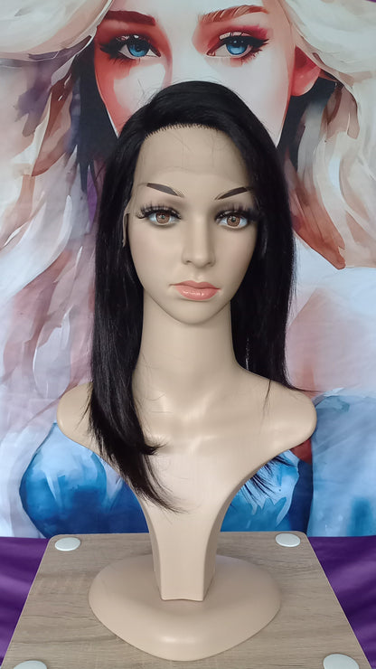 Bob Gerade Echthaar Perücke Side-Part Schwarz Braun