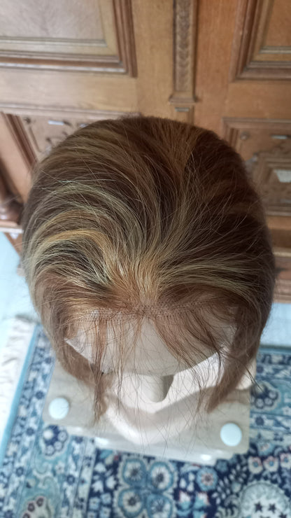 Gerade Echthaar Perücke Highlight Honig Blond 4x4