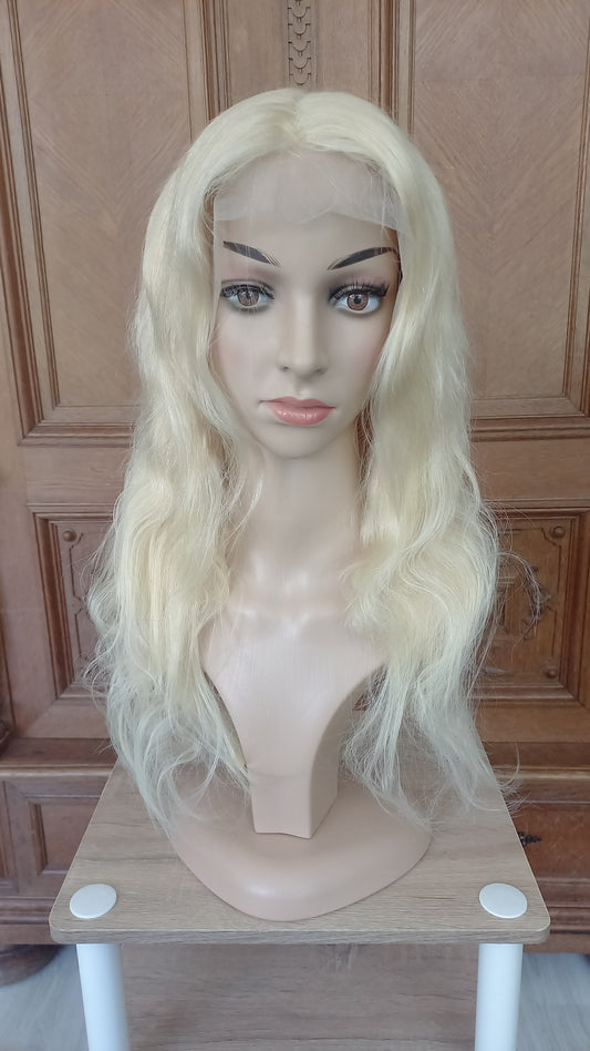 Lang Körper Welle T-Part Echthaarperücke Hell Blond