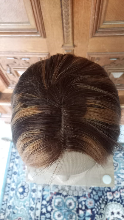 Gerade T-Part Echthaar Perücke Highlight Blond Braun