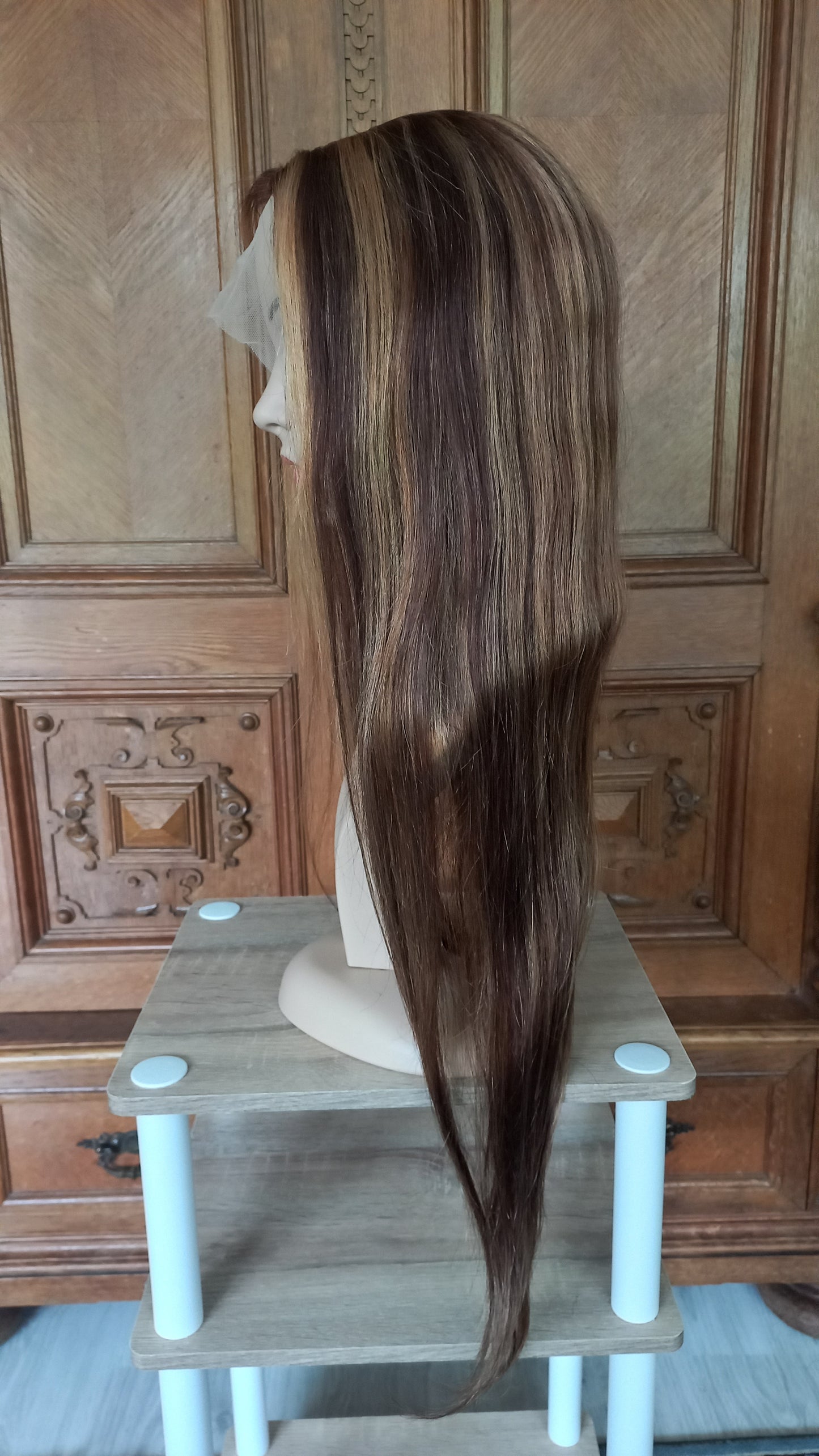 Gerade T-Part Echthaar Perücke Highlight Blond Braun