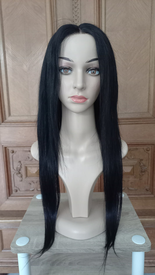 Straight glueless human hair wig black brown 