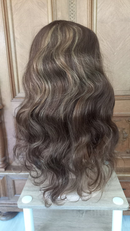 Lang Körper Welle T-Part Echthaarperücke Blond Braun